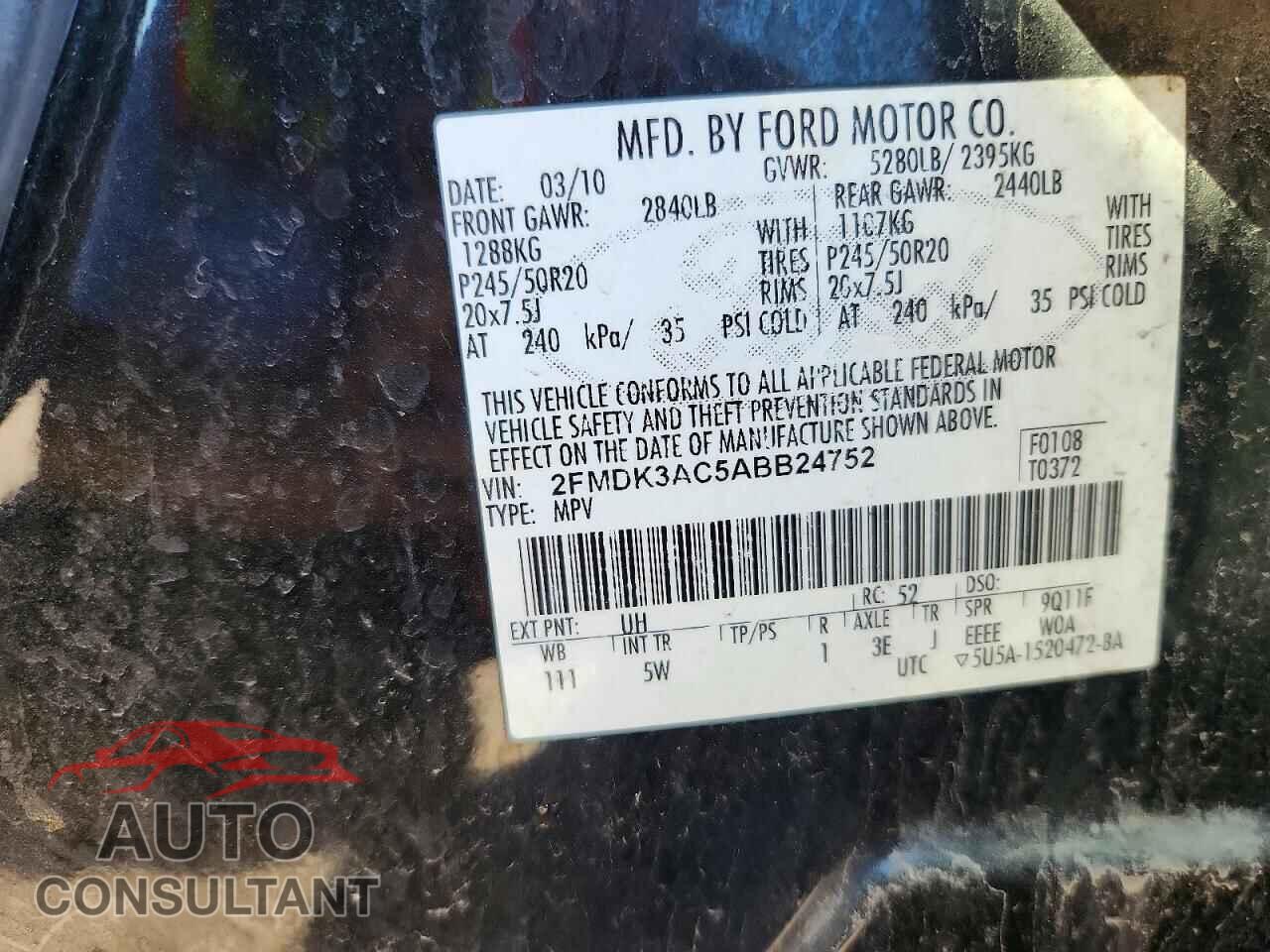 FORD EDGE 2010 - 2FMDK3AC5ABB24752