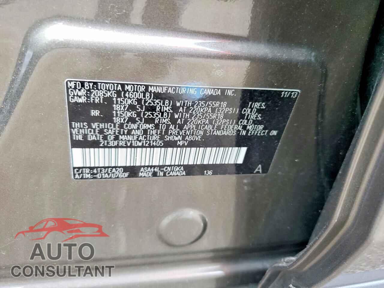 TOYOTA RAV4 2013 - 2T3DFREV1DW121405