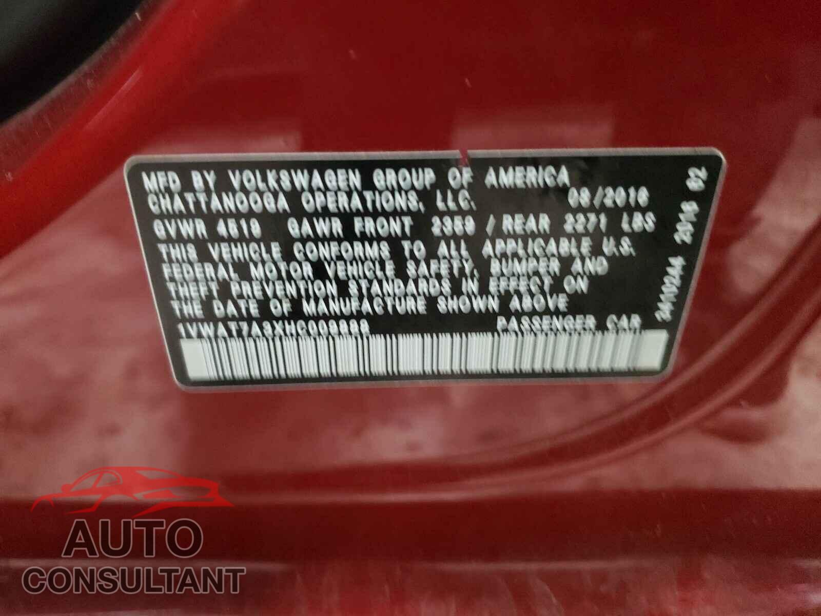 VOLKSWAGEN PASSAT 2017 - 1VWAT7A3XHC009888