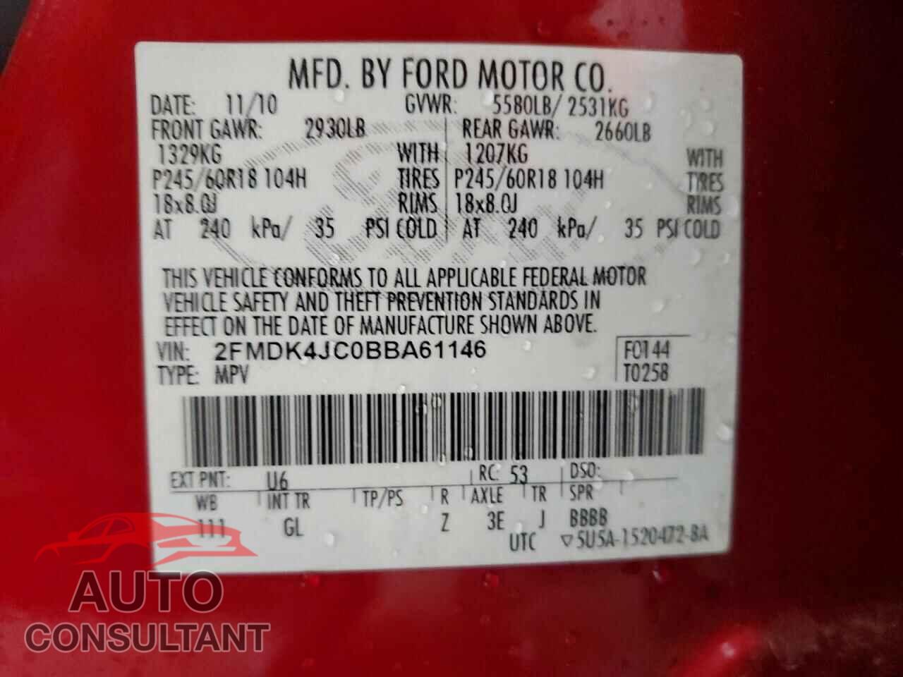 FORD EDGE 2011 - 2FMDK4JC0BBA61146