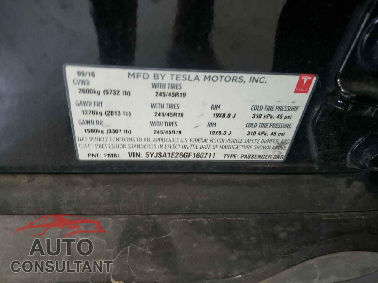 TESLA MODEL S 2016 - 5YJSA1E26GF160711