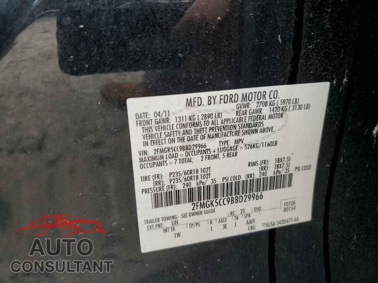 FORD FLEX 2011 - 2FMGK5CC9BBD29966