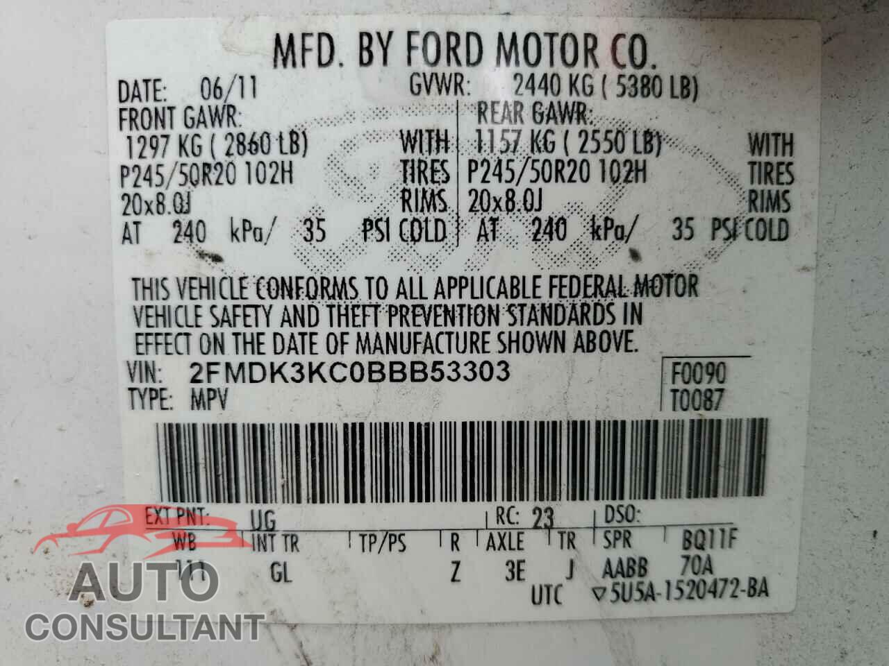 FORD EDGE 2011 - 2FMDK3KC0BBB53303