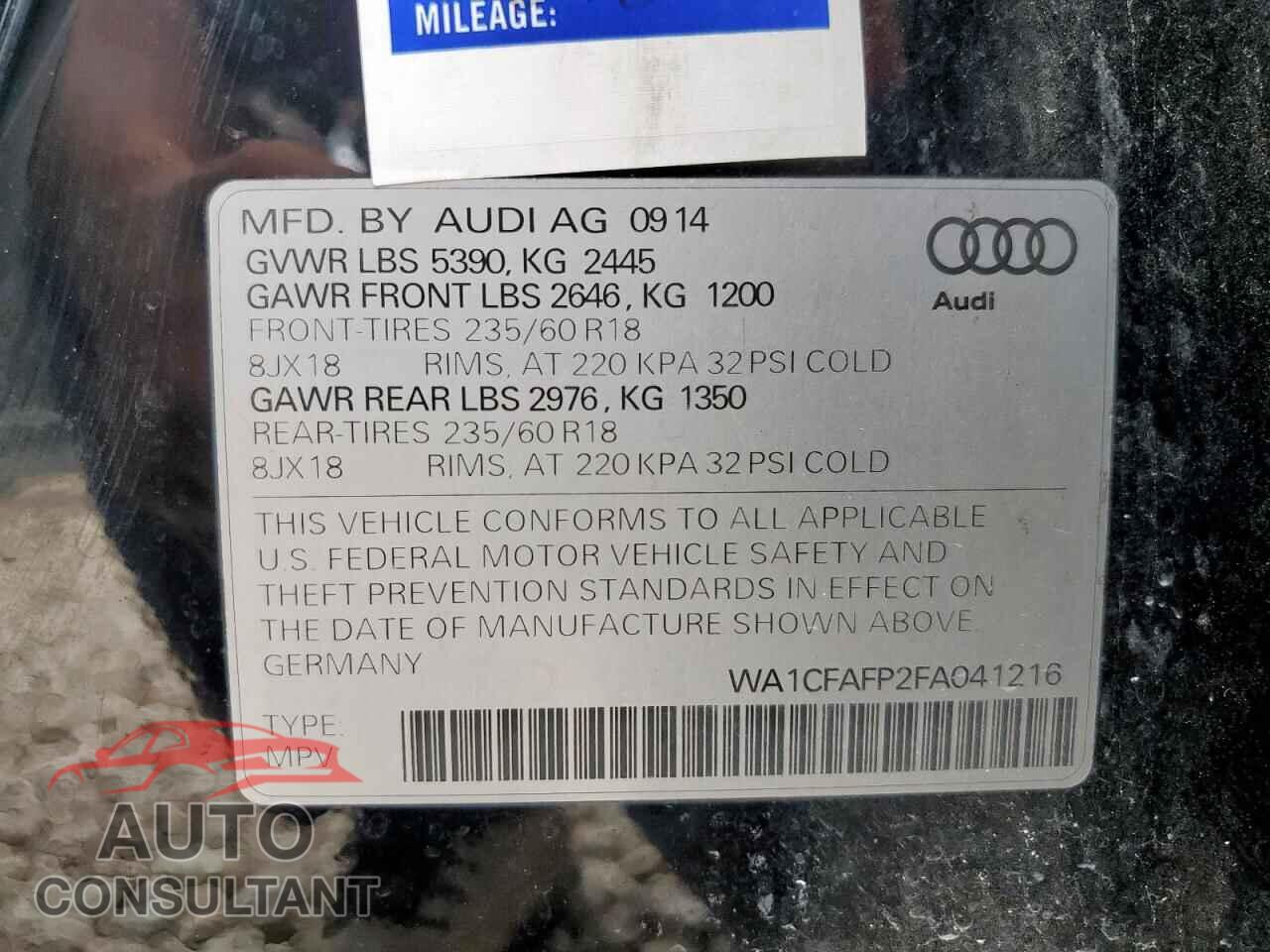 AUDI Q5 2015 - WA1CFAFP2FA041216