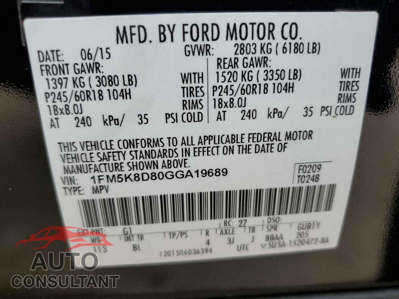 FORD EXPLORER 2016 - 1FM5K8D80GGA19689