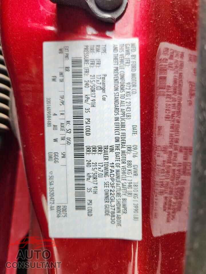 FORD FOCUS 2016 - 1FADP3F22GL378830