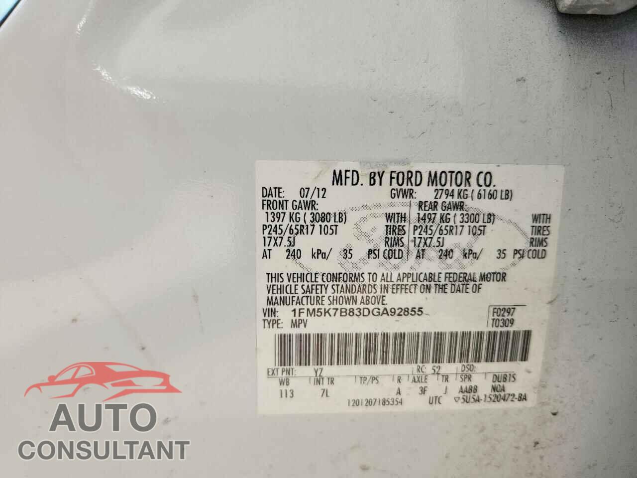 FORD EXPLORER 2013 - 1FM5K7B83DGA92855