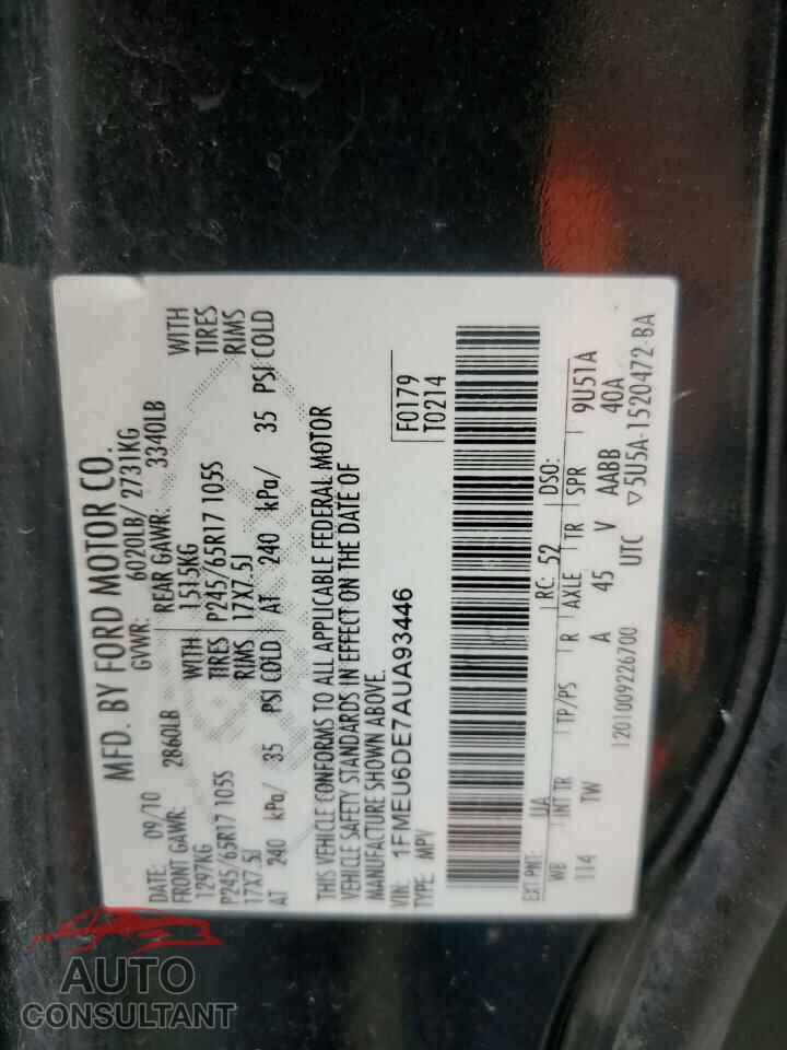 FORD EXPLORER 2010 - 1FMEU6DE7AUA93446