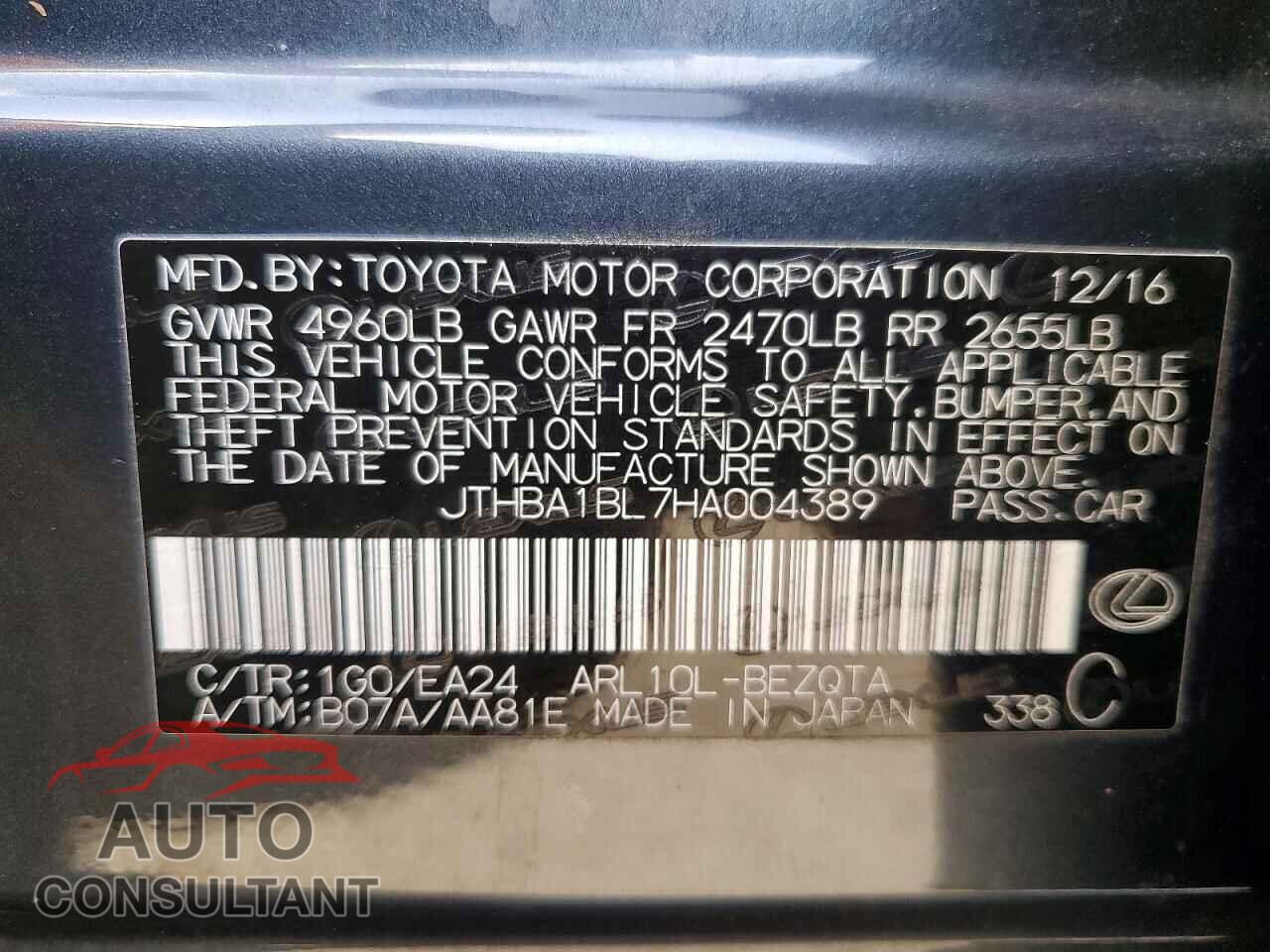 LEXUS GS200 2017 - JTHBA1BL7HA004389