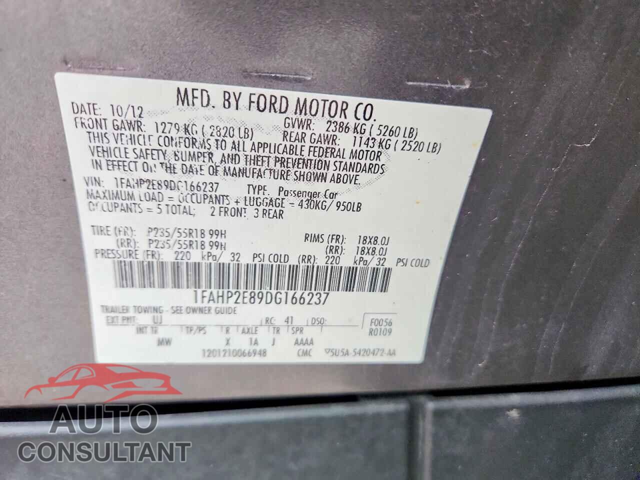 FORD TAURUS 2013 - 1FAHP2E89DG166237