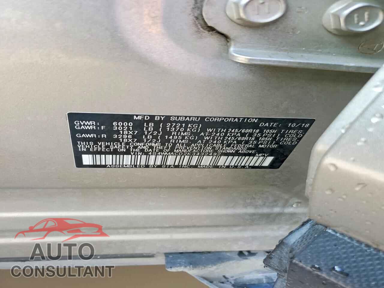 SUBARU ASCENT 2019 - 4S4WMACD2K3432492