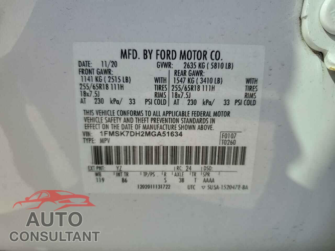 FORD EXPLORER 2021 - 1FMSK7DH2MGA51634