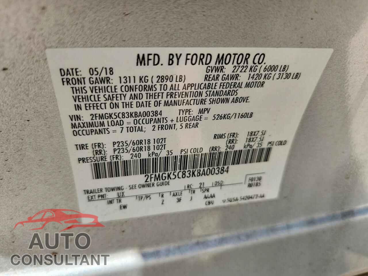 FORD FLEX 2019 - 2FMGK5C83KBA00384