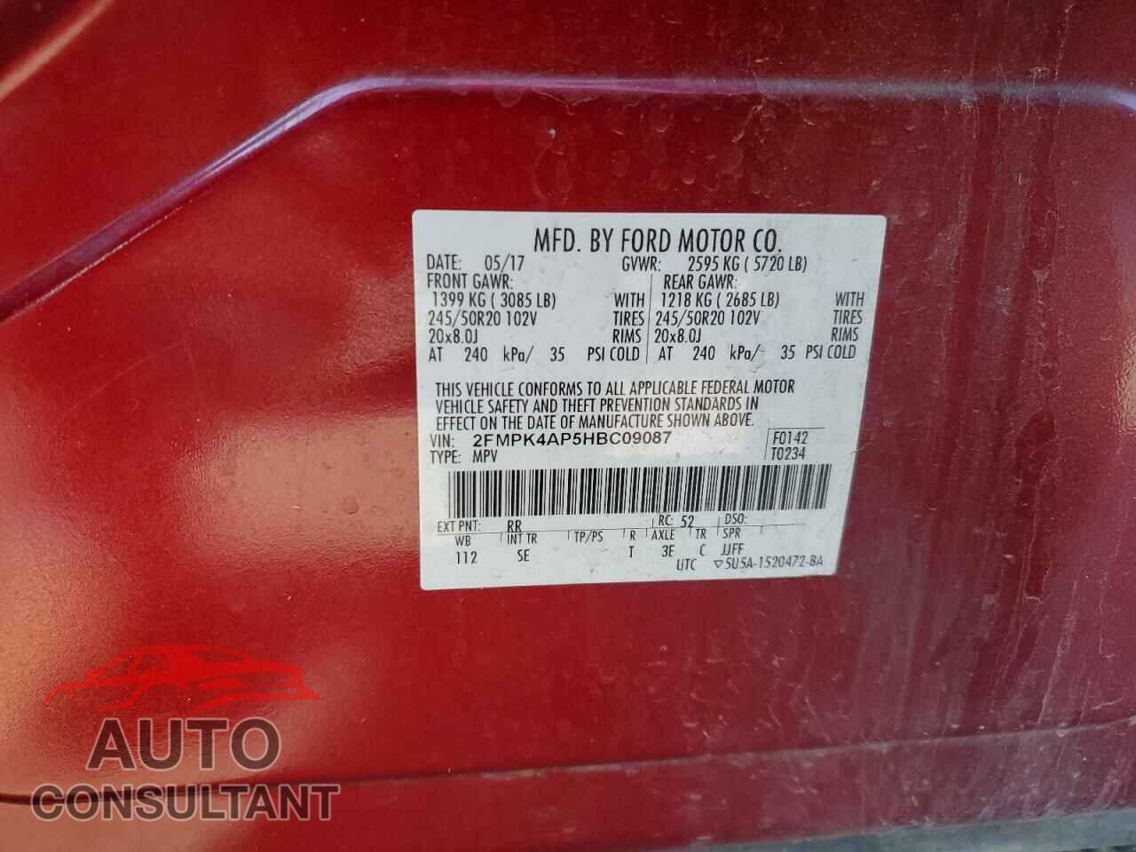 FORD EDGE 2017 - 2FMPK4AP5HBC09087