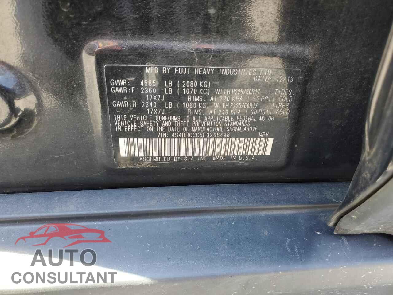 SUBARU OUTBACK 2014 - 4S4BRCCC5E3268498