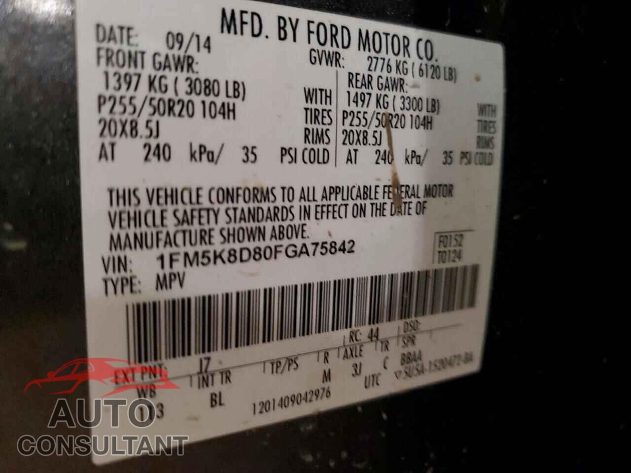 FORD EXPLORER 2015 - 1FM5K8D80FGA75842