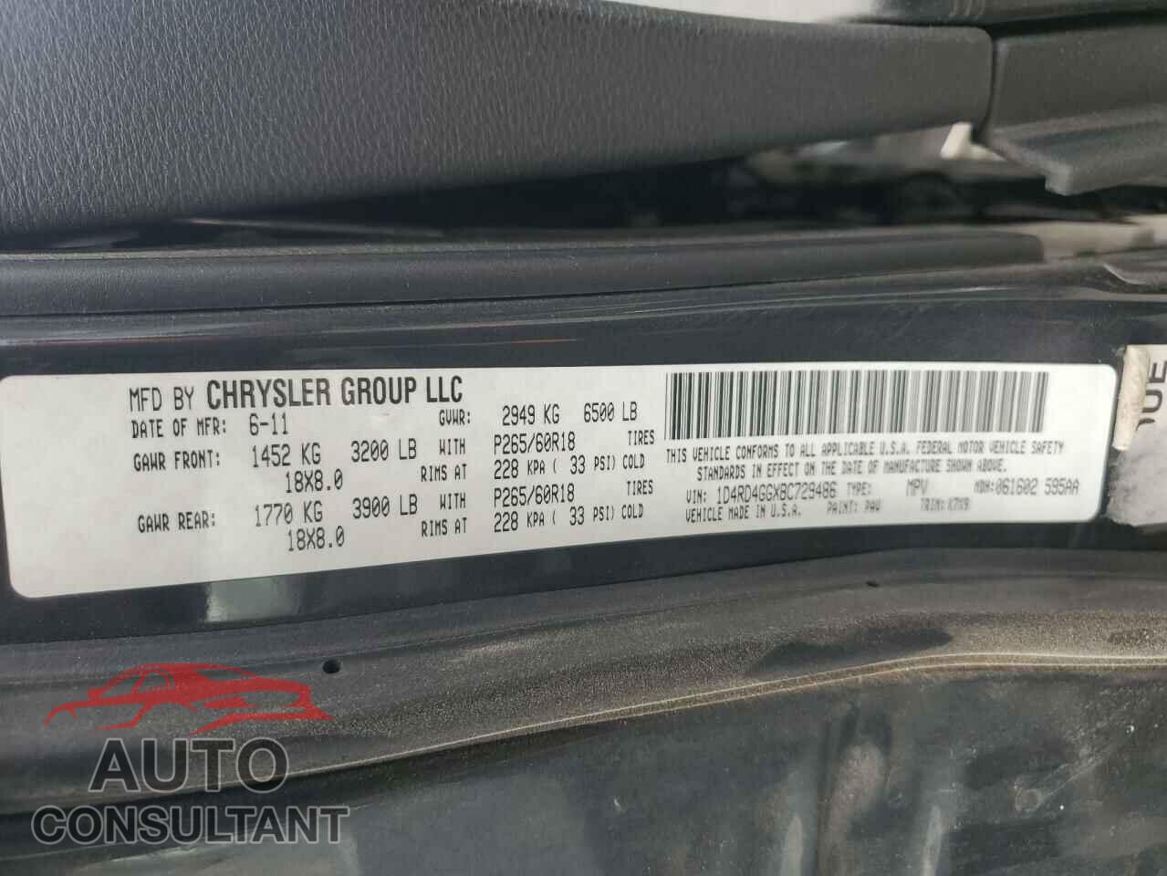 DODGE DURANGO 2011 - 1D4RD4GGXBC729486