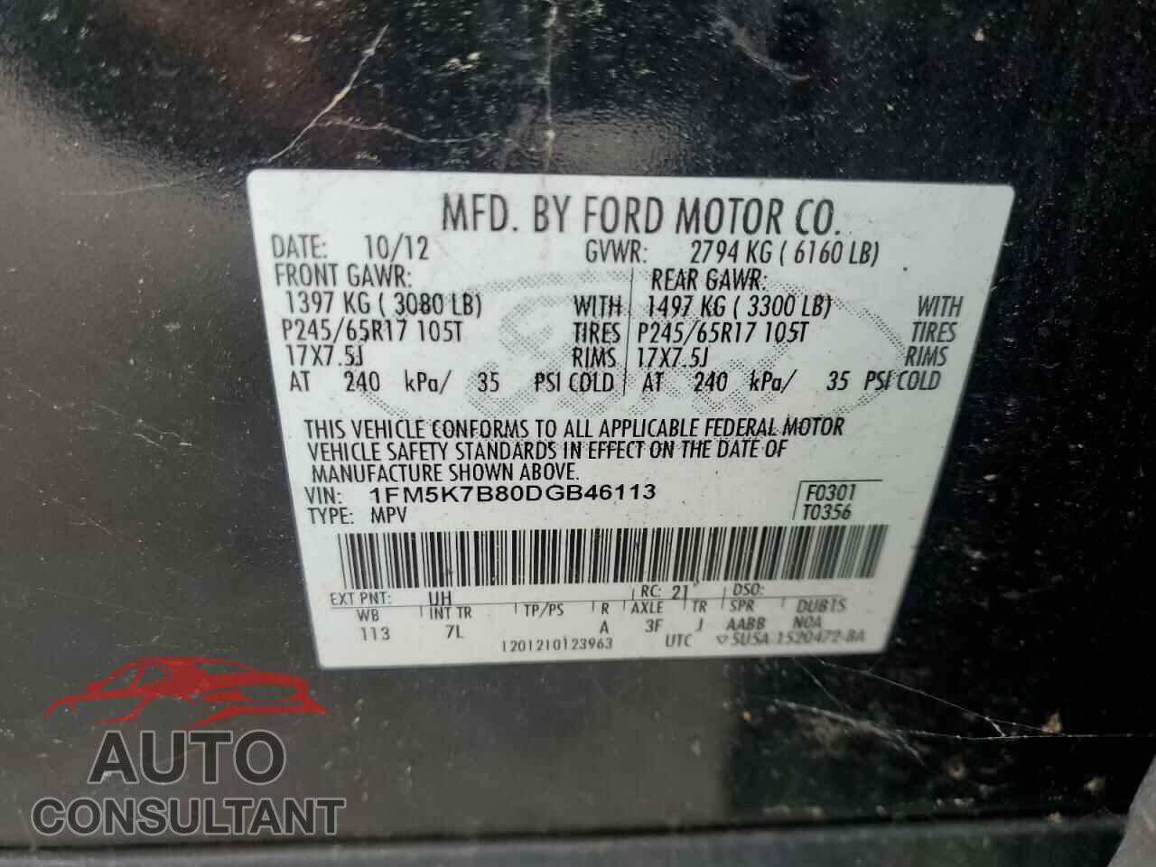 FORD EXPLORER 2013 - 1FM5K7B80DGB46113