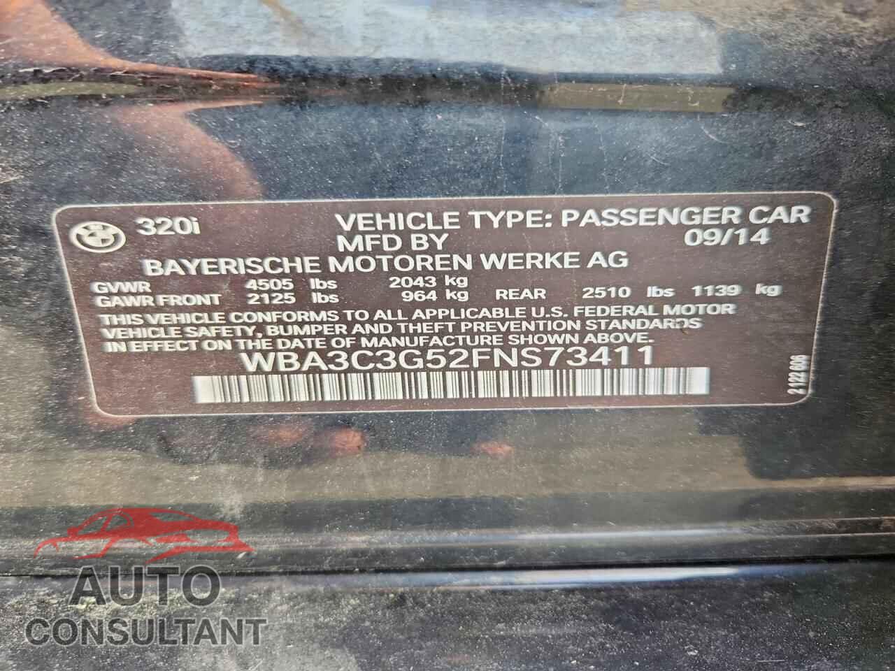 BMW 3 SERIES 2015 - WBA3C3G52FNS73411