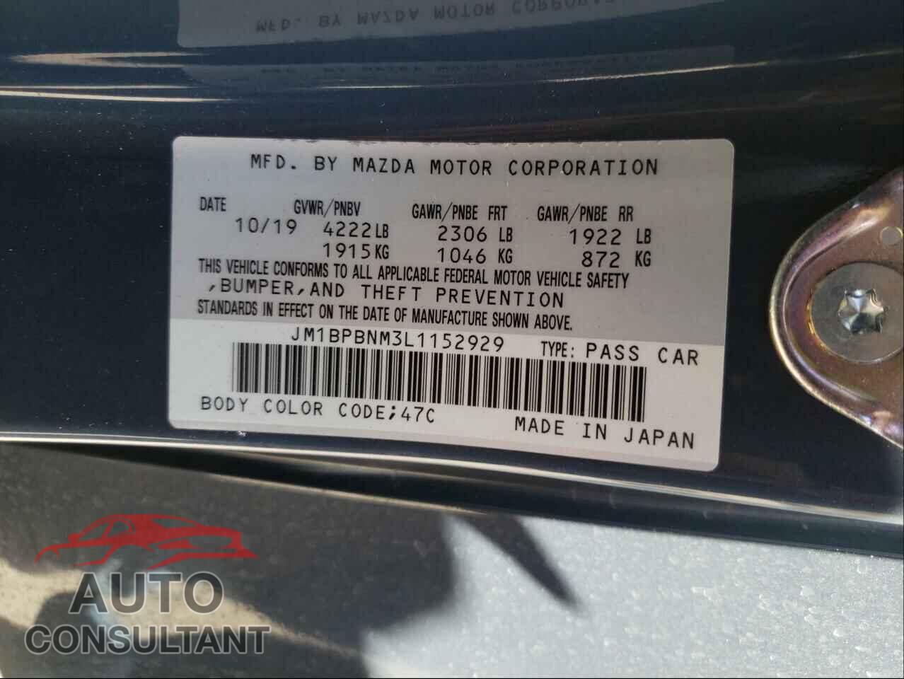 MAZDA 3 2020 - JM1BPBNM3L1152929