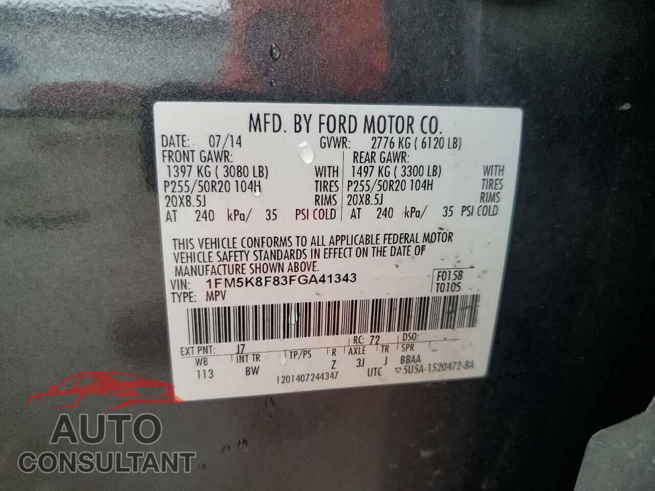 FORD EXPLORER 2015 - 1FM5K8F83FGA41343