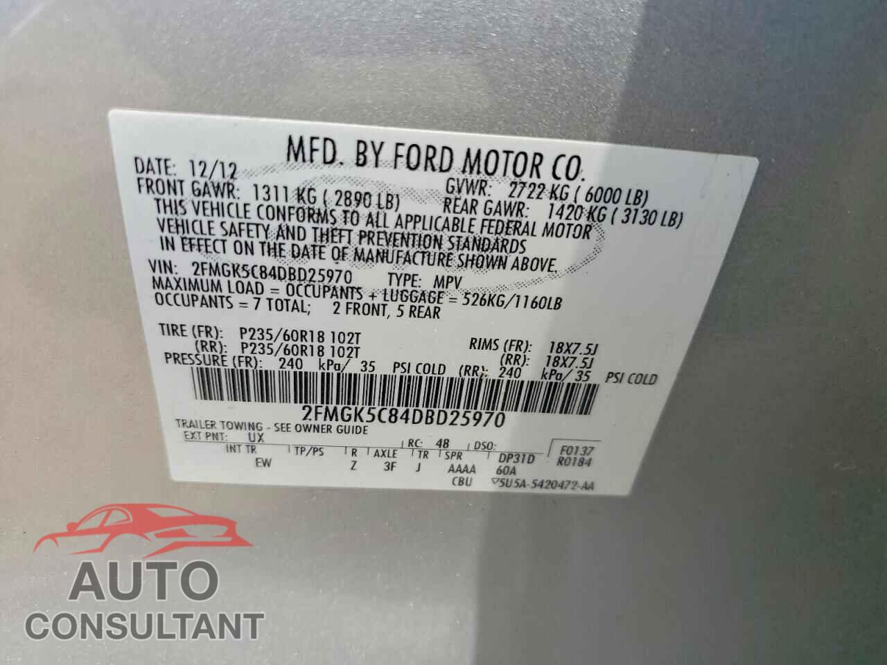 FORD FLEX 2013 - 2FMGK5C84DBD25970