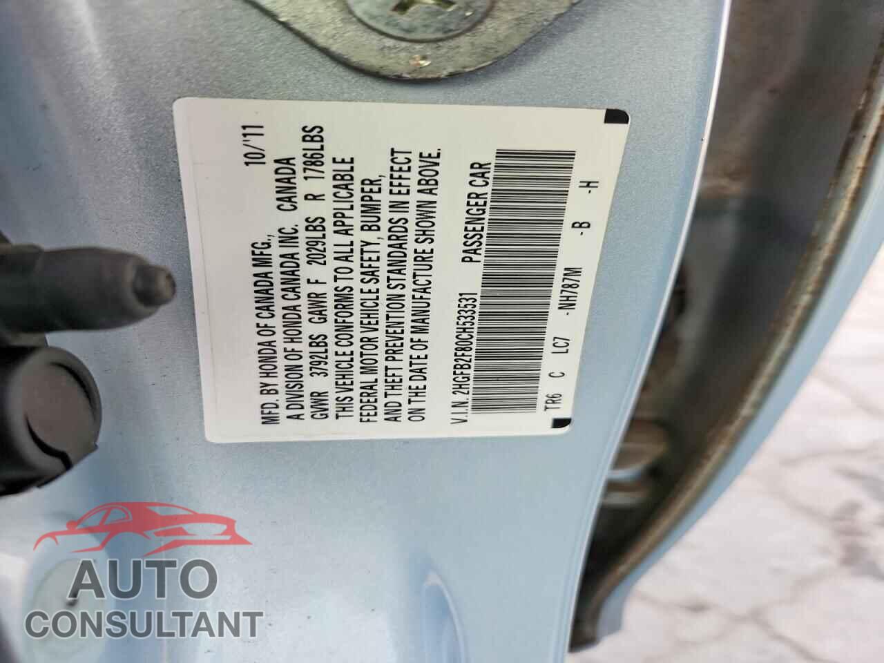 HONDA CIVIC 2012 - 2HGFB2F80CH533531