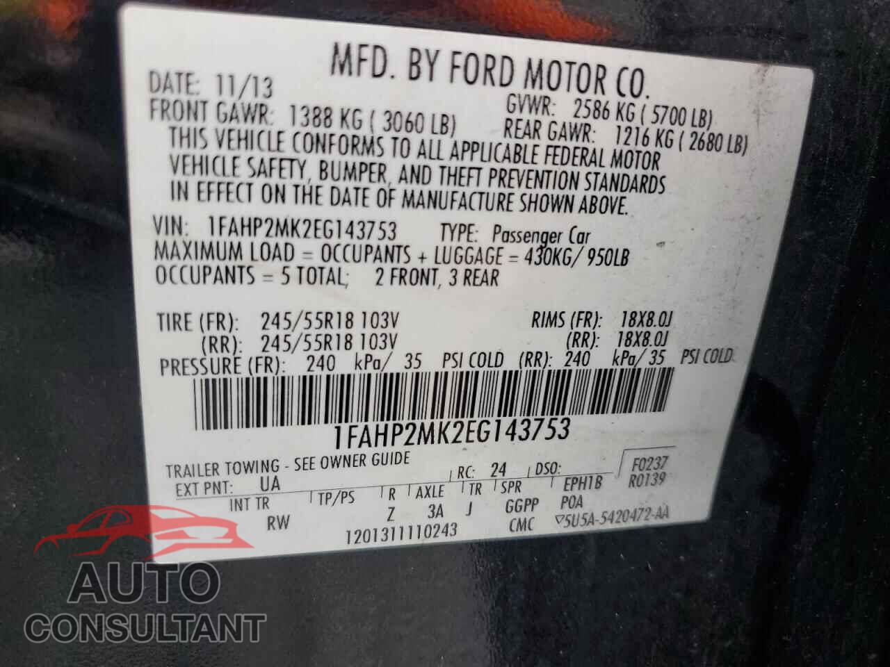 FORD TAURUS 2014 - 1FAHP2MK2EG143753