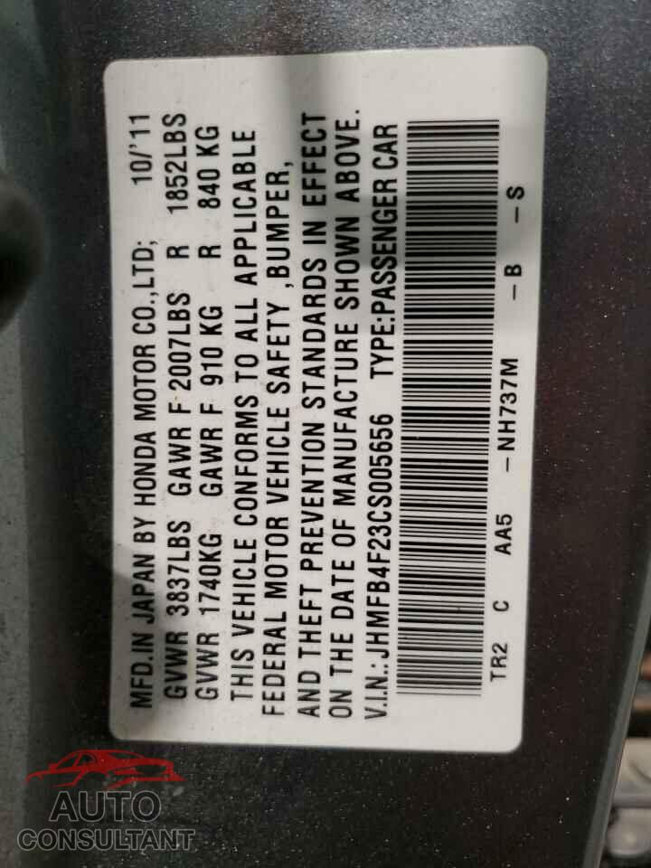 HONDA CIVIC 2012 - JHMFB4F23CS005656