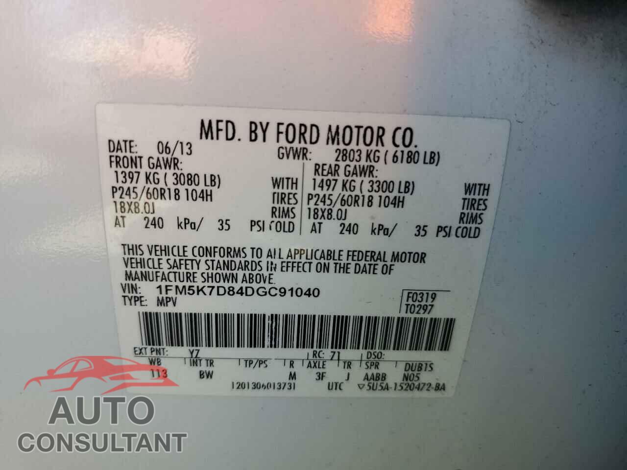 FORD EXPLORER 2013 - 1FM5K7D84DGC91040