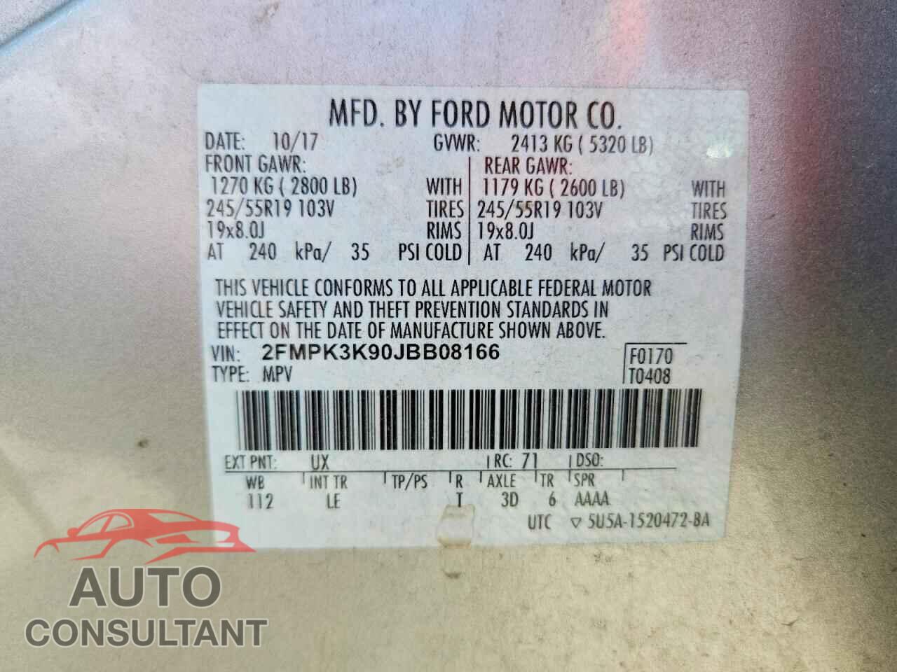 FORD EDGE 2018 - 2FMPK3K90JBB08166