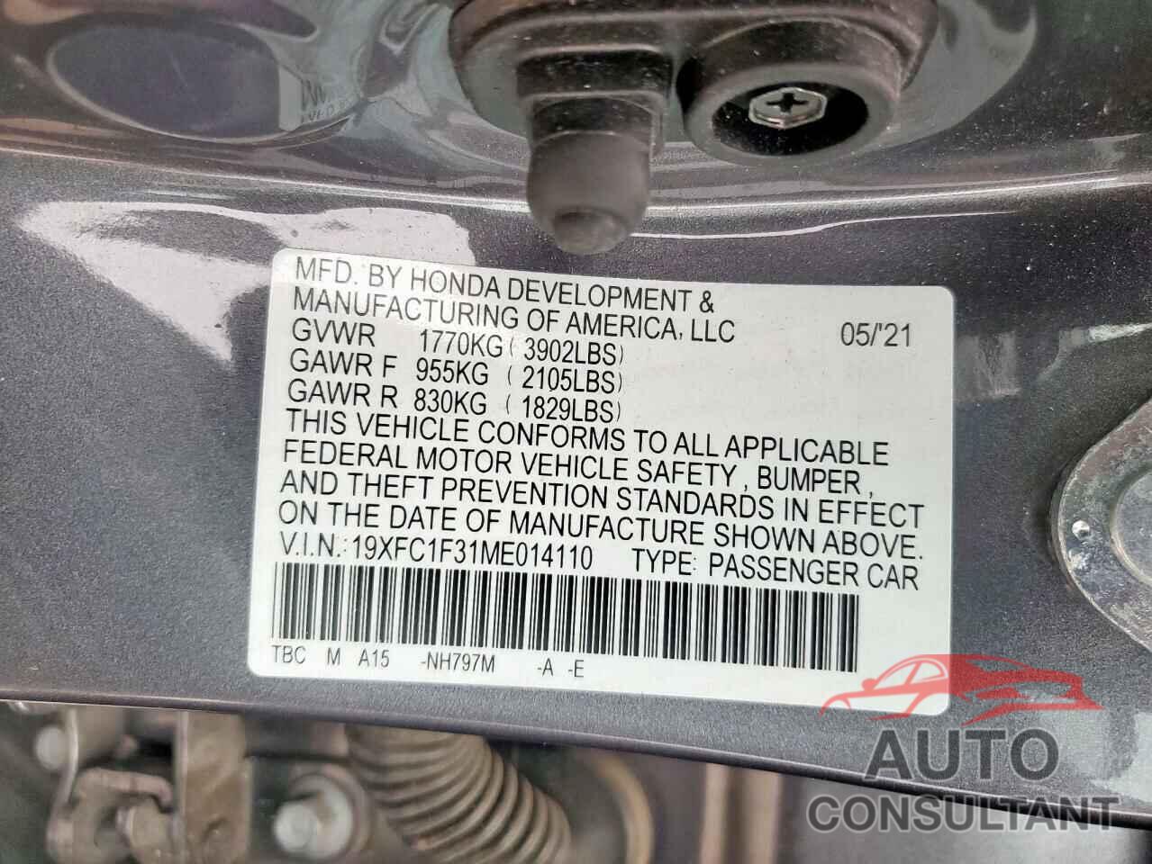 HONDA CIVIC 2021 - 19XFC1F31ME014110