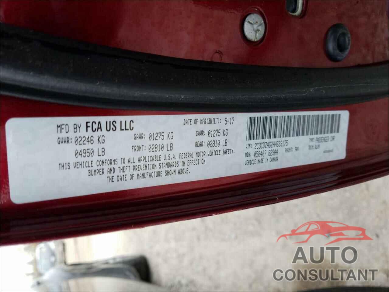DODGE CHALLENGER 2017 - 2C3CDZAG2HH633175