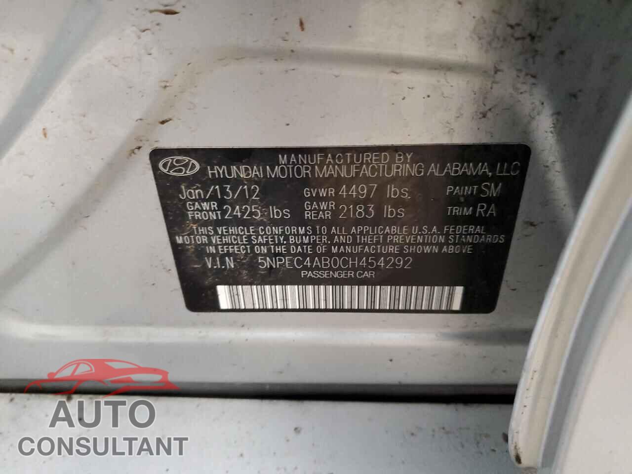 HYUNDAI SONATA 2012 - 5NPEC4AB0CH454292
