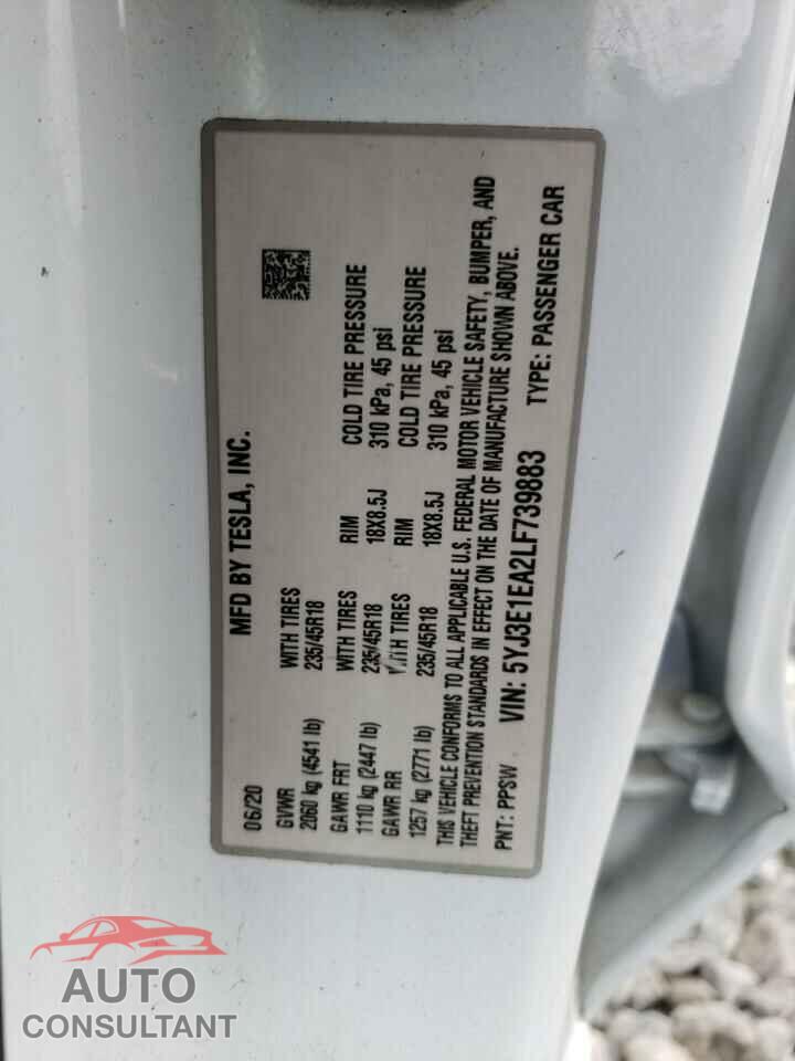 TESLA MODEL 3 2020 - 5YJ3E1EA2LF739883
