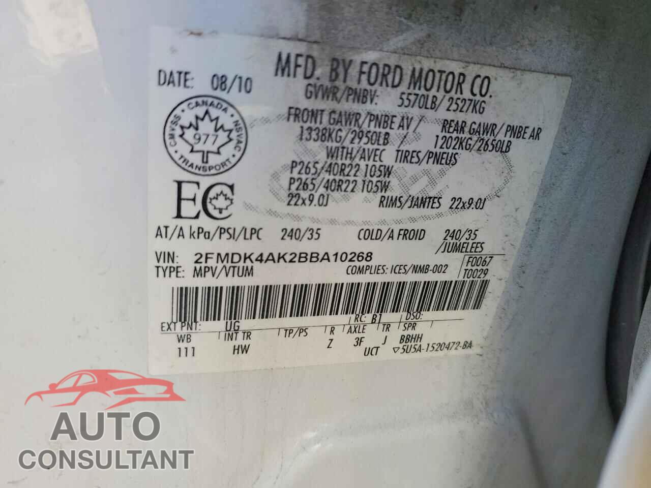 FORD EDGE 2011 - 2FMDK4AK2BBA10268
