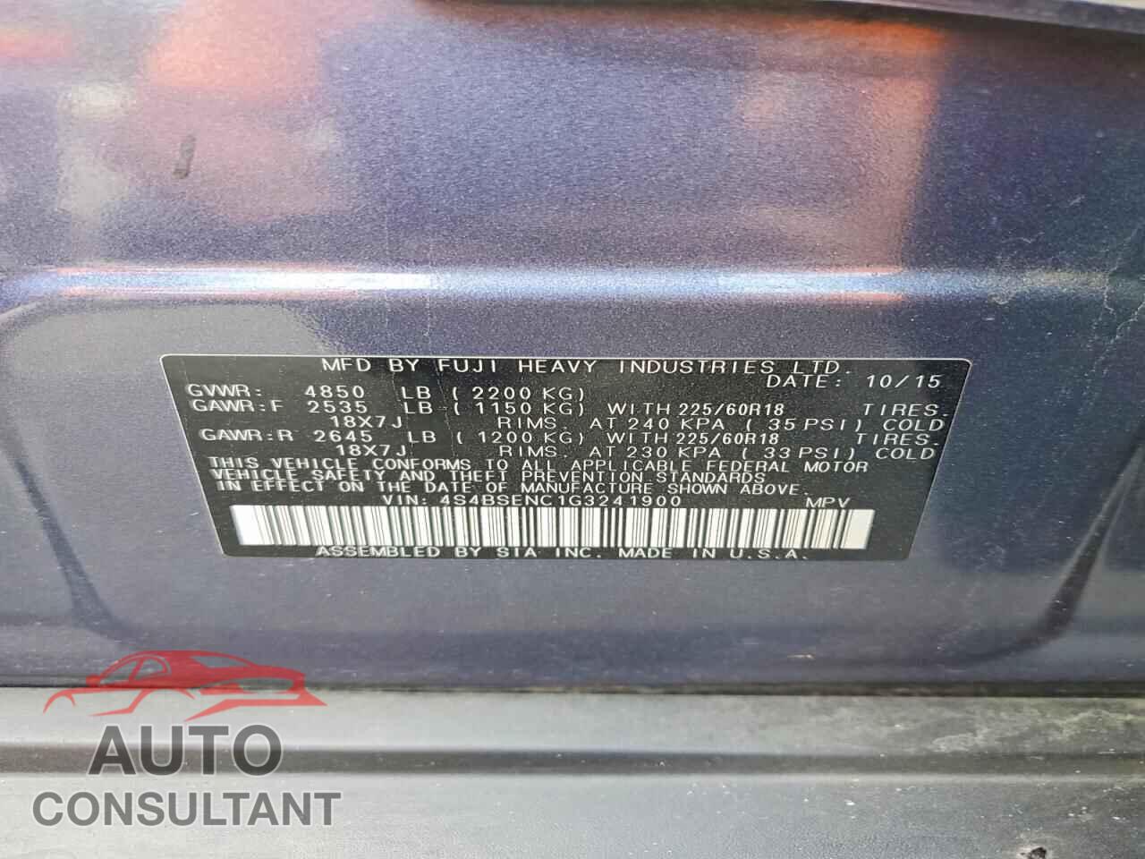 SUBARU OUTBACK 2016 - 4S4BSENC1G3241900