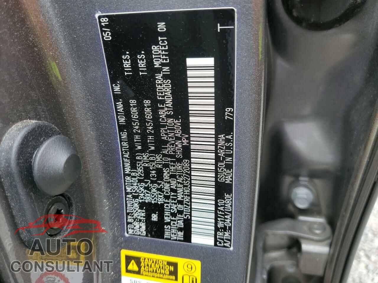 TOYOTA HIGHLANDER 2018 - 5TDZZRFH0JS272089