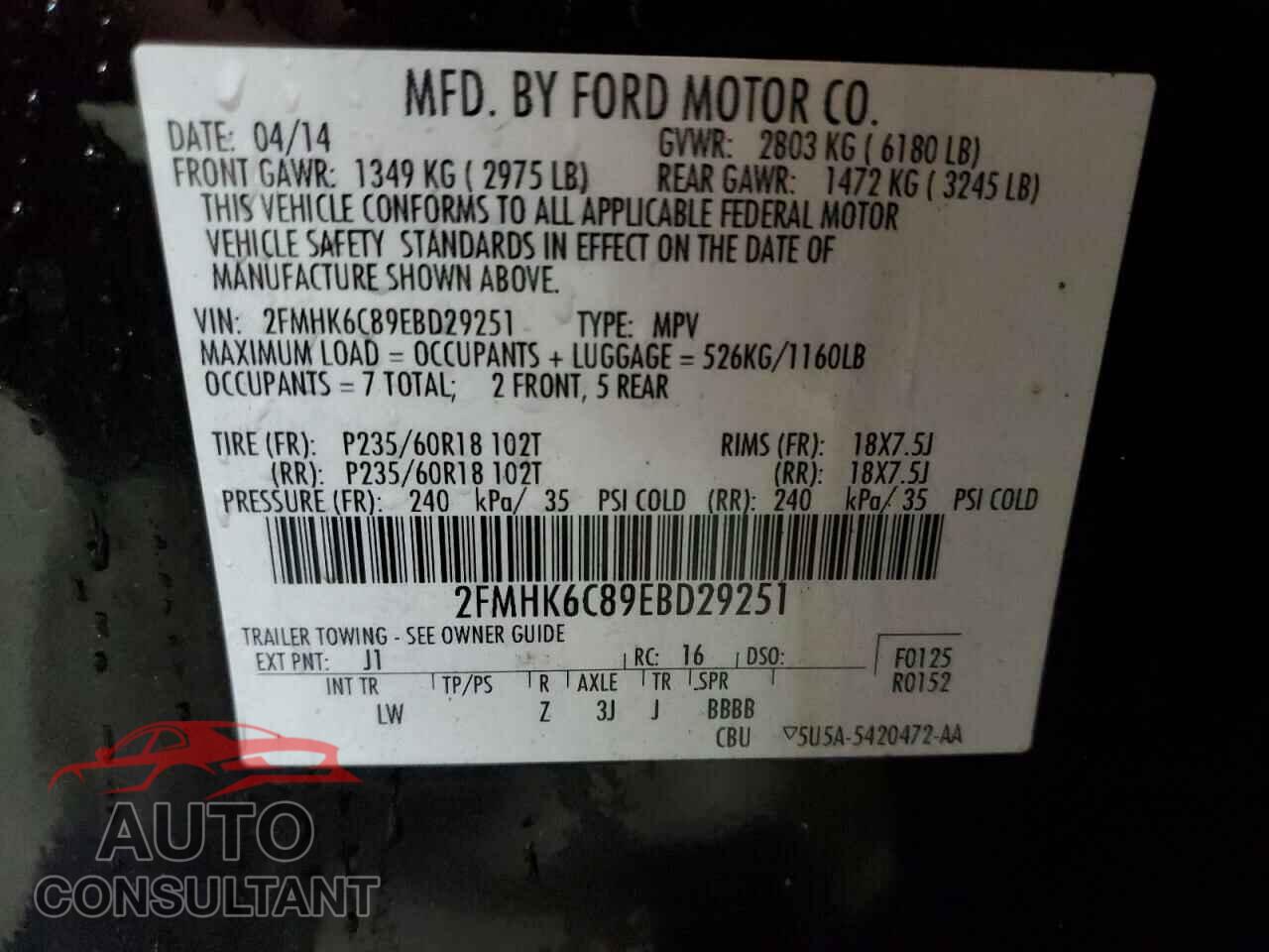 FORD FLEX 2014 - 2FMHK6C89EBD29251