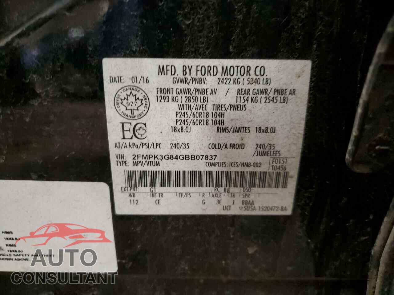 FORD EDGE 2016 - 2FMPK3G84GBB07837