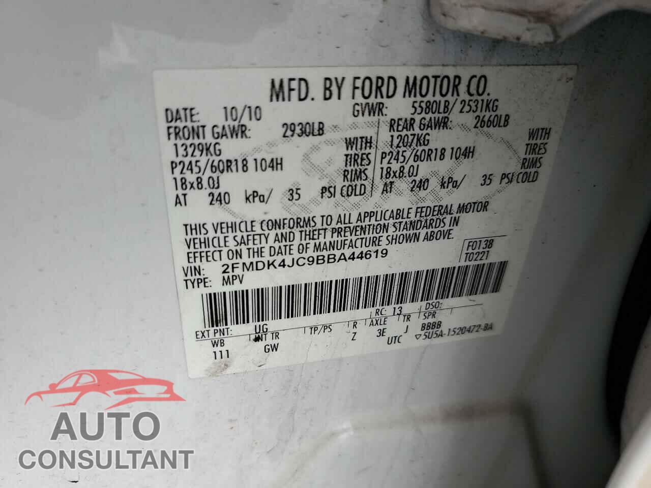 FORD EDGE 2011 - 2FMDK4JC9BBA44619