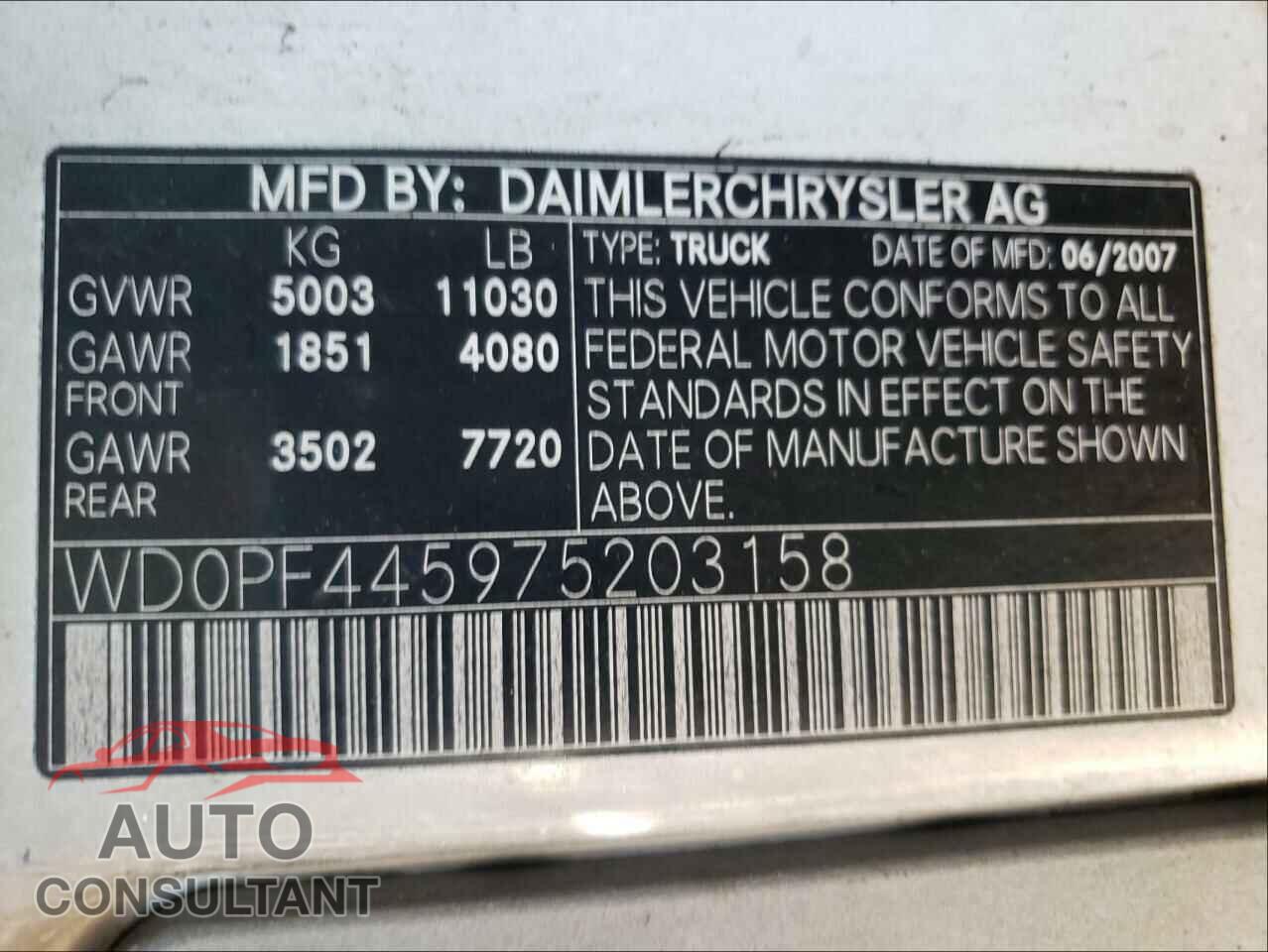 DODGE SPRINTER 2007 - WD0PF445975203158