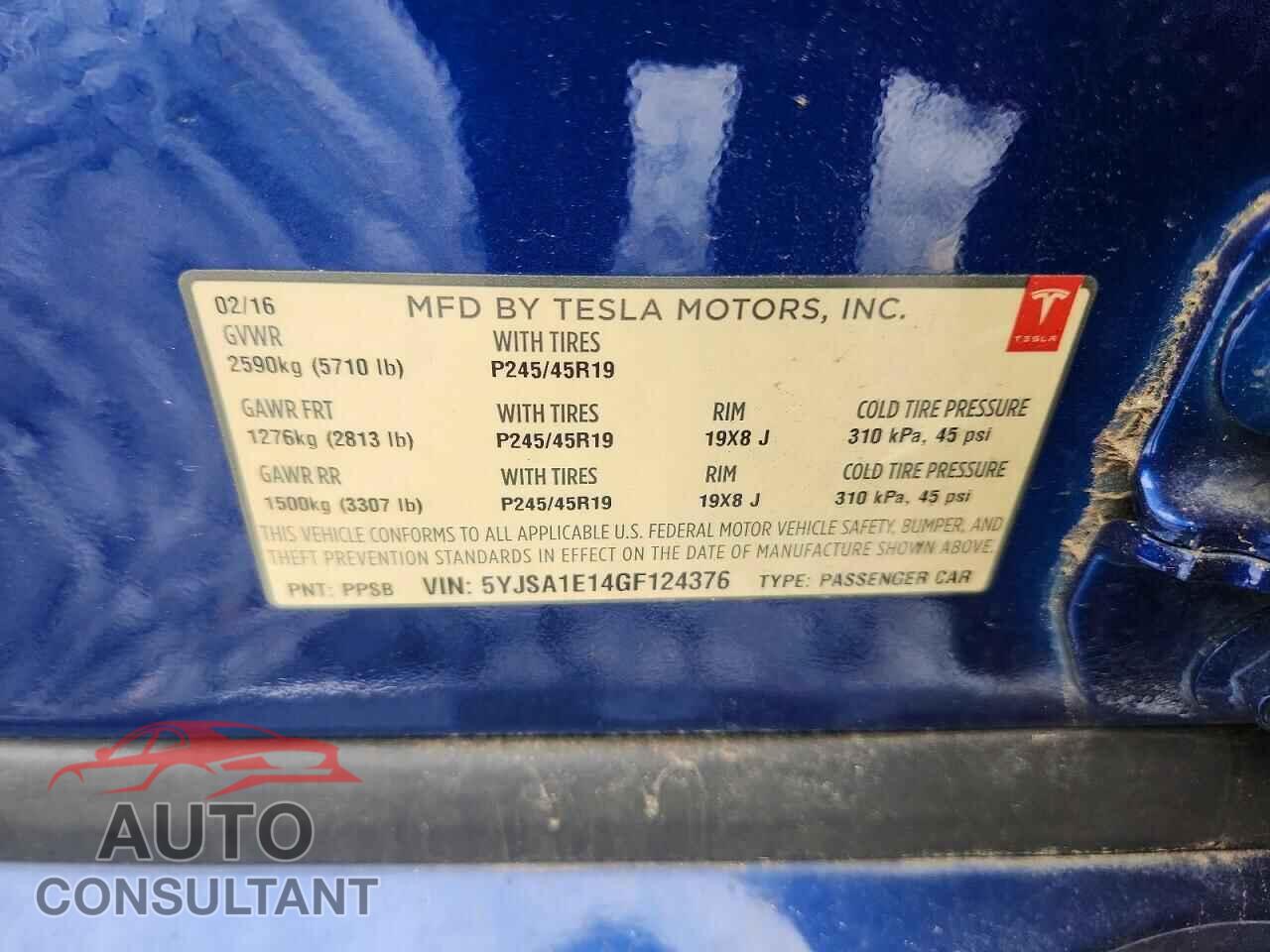 TESLA MODEL S 2016 - 5YJSA1E14GF124376
