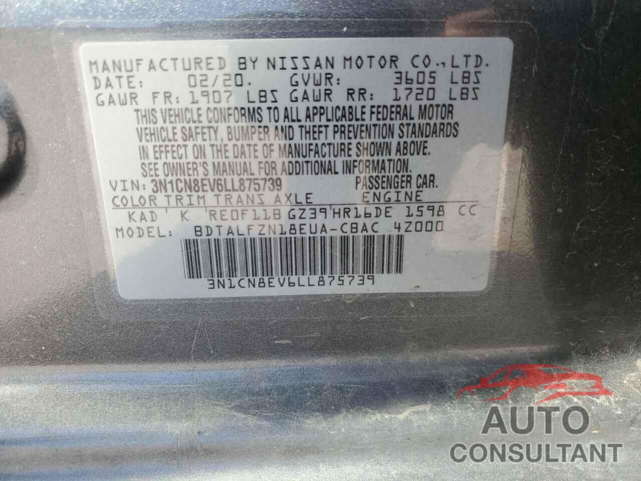 NISSAN VERSA 2020 - 3N1CN8EV6LL875739