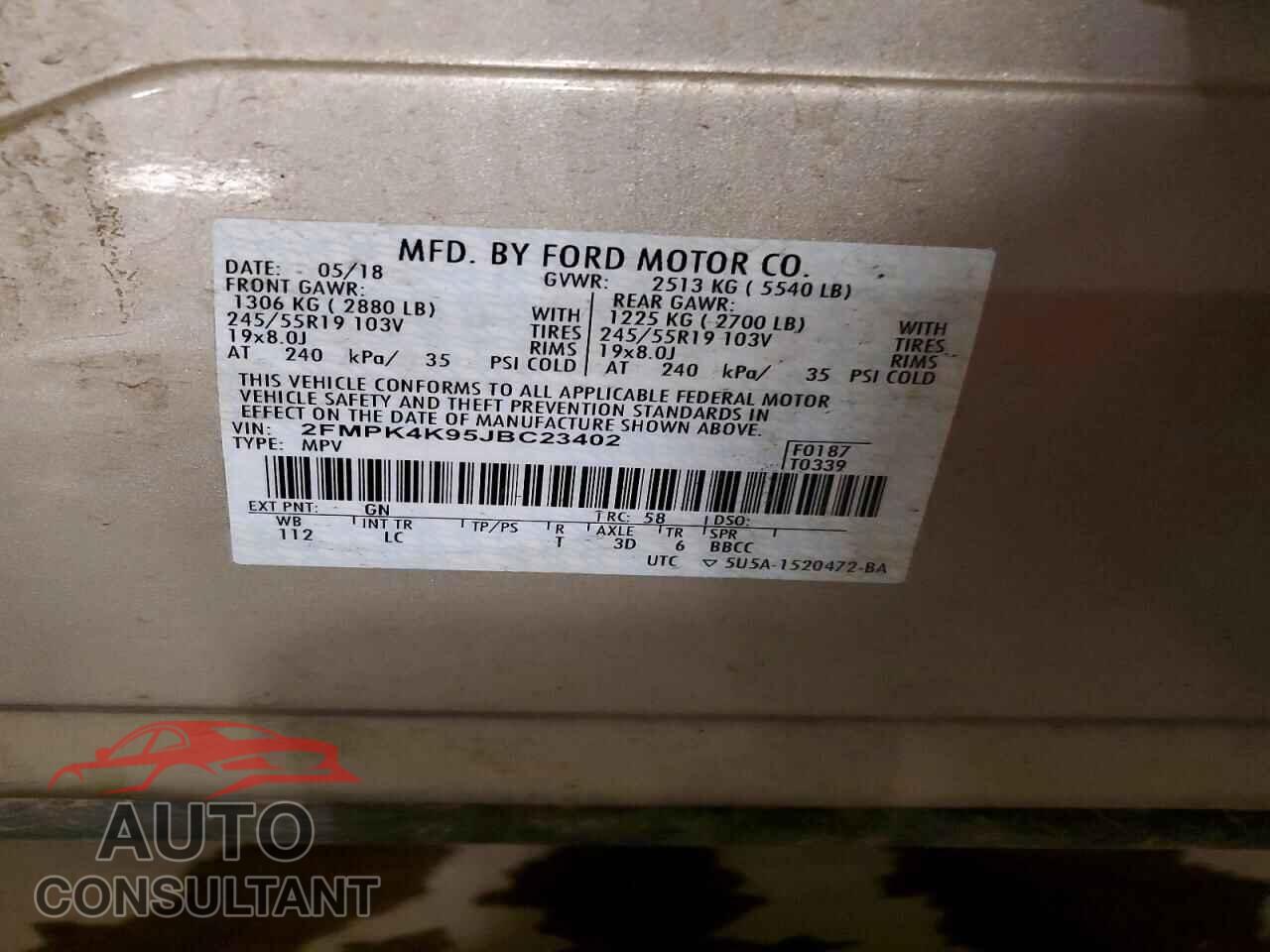 FORD EDGE 2018 - 2FMPK4K95JBC23402
