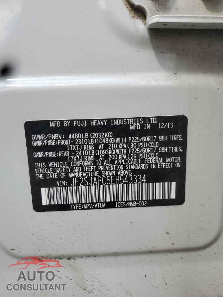 SUBARU FORESTER 2014 - JF2SJAPC5EH543334