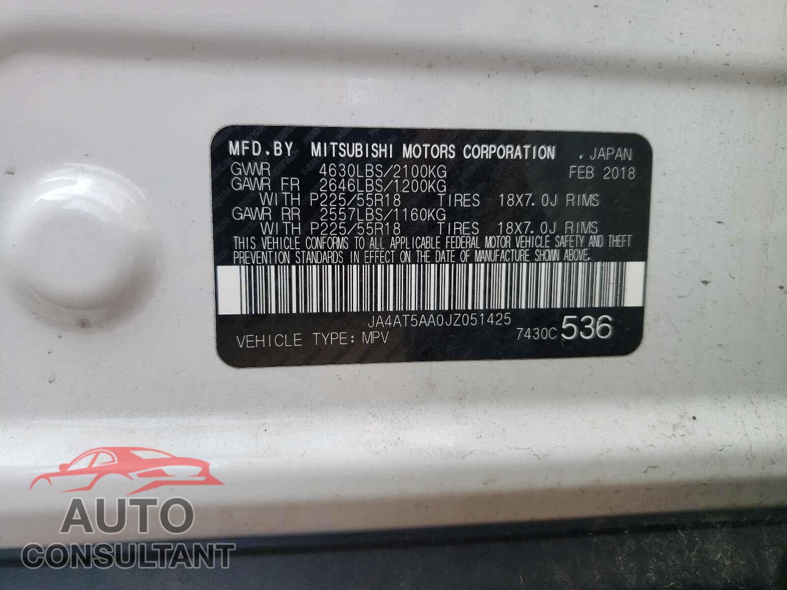 MITSUBISHI ECLIPSE 2018 - JA4AT5AA0JZ051425