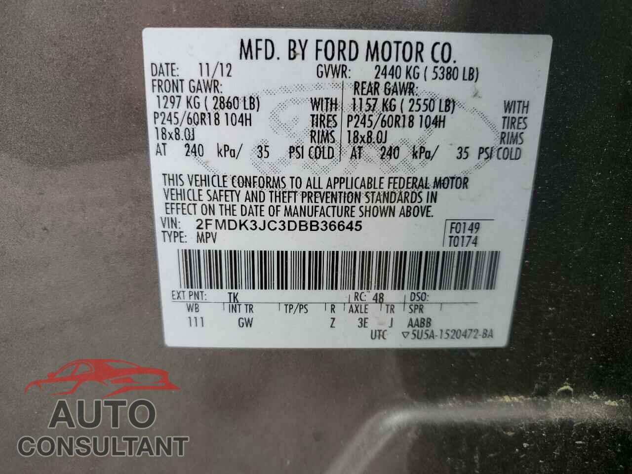 FORD EDGE 2013 - 2FMDK3JC3DBB36645