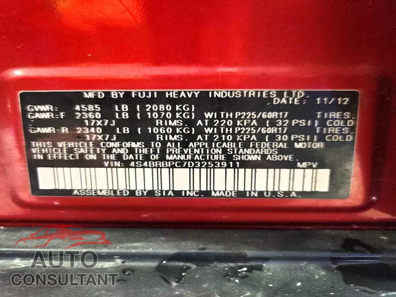SUBARU OUTBACK 2013 - 4S4BRBPC7D3253911