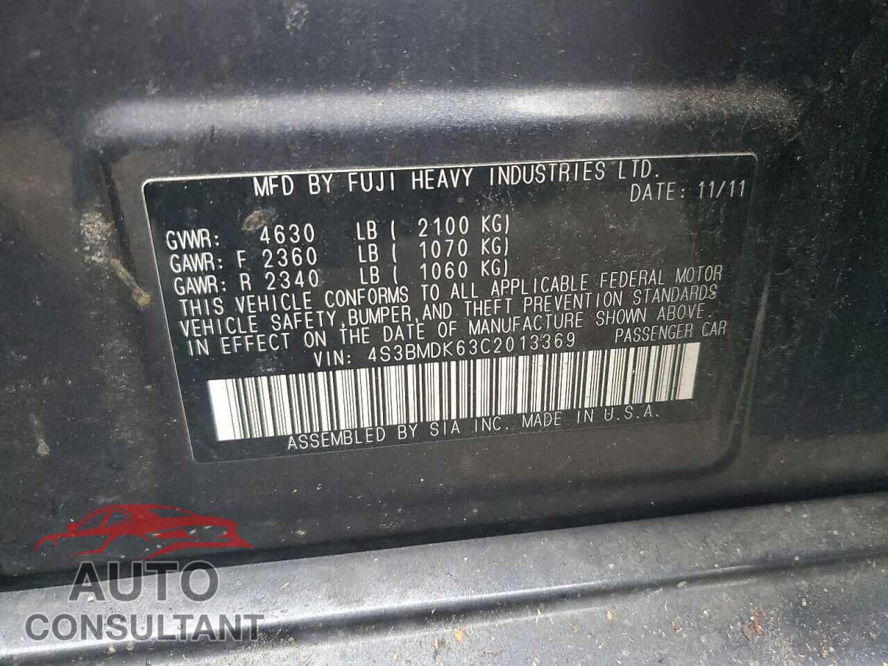 SUBARU LEGACY 2012 - 4S3BMDK63C2013369